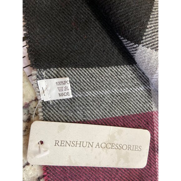 Burgundy Plaid Scarf 68"x13"  Fringe Wrap Grunge Dark Academia Preppy Style - Picture 3 of 7